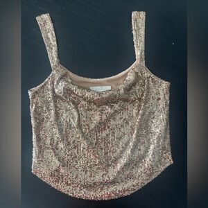 anthropologie gold sequin tank top